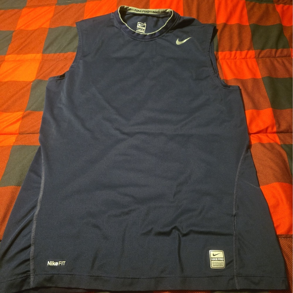 Nike Pro Sleeveless Mens Fitted Tee, Navy Blue Large NikeFit, Tank